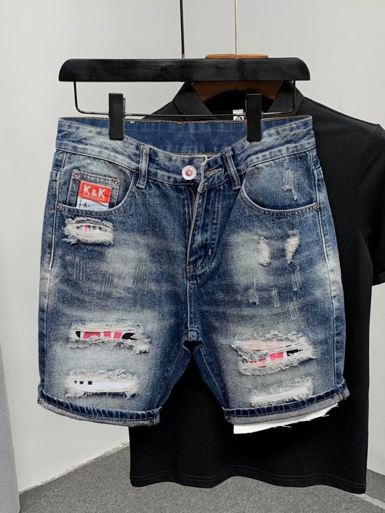 Korean Lifestyle - 2026 Summer Ripped Straight Men Denim